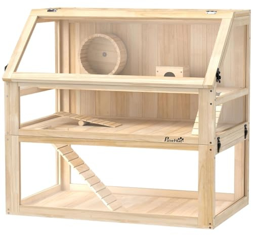 Aymzbd Hamsterkäfig Aus Holz 3 Etagen Nagarium Nagerkäfig mit Klappbarem Deckel
