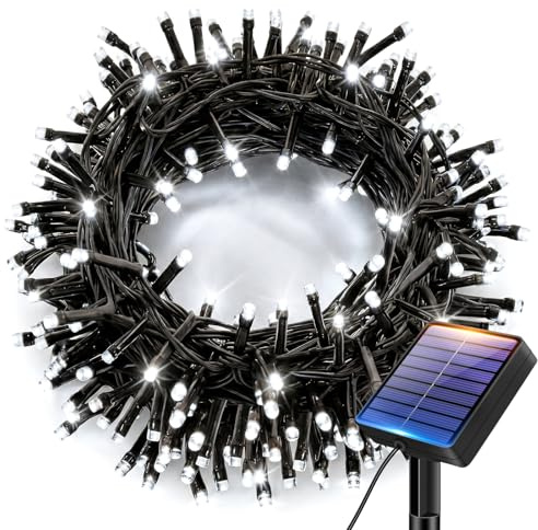 bitjam Solar Lights Outdoor Garden String, 6M/20FT 60 LED Solar Fairy Light | IP65 Waterproof Rubber Wire, 8 Modes Tree Light Solar Powered for Patio Yard Fence Party Christmas Decorations, Cool White