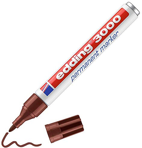 edding 3000 permanent marker - brown - 1 pen - round tip 1.5-3 mm - quick-drying permanent markers - waterproof, smudge-proof - for cardboard, plastic, wood, metal, fabric - marker pens