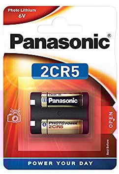 Batteria cilindrica al litio Panasonic 2CR5, di lunga durata, ideale per rilevatori di fumo, apparecchiature fotografiche e video, 6 V, confezione da 1