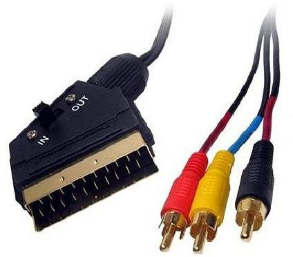 Scart To 3 Phono Rca Stereo Audio Video Cable 1.5M Gold