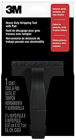 3M Heavy Duty Stripping Pad with Handle, 3-3/8 in x 5 in, Removes Paint, Varnish & Other Finishes, #3 Coarse, Synthetic Material Does Not Rust, Splinter Or Shred Like Steel Wool (10110NA)