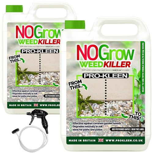 Pro-Kleen NOGrow Weed Killer 10L, See Results In Hours, Double Strength, Glyphosate Free, Kills Moss, Effective on Annual and Perrenial Weeds, Eco-Friendly, Organic, Children and Pet Safe Once Dry