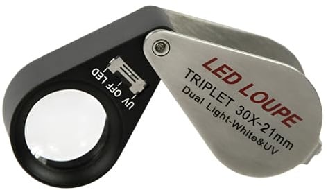 SAFE 4639 Metall Einschlaglupe LED - Lupe Optische-Linse 21 mm 30x fache Vergrößerung Triplet + LED Beleuchtung