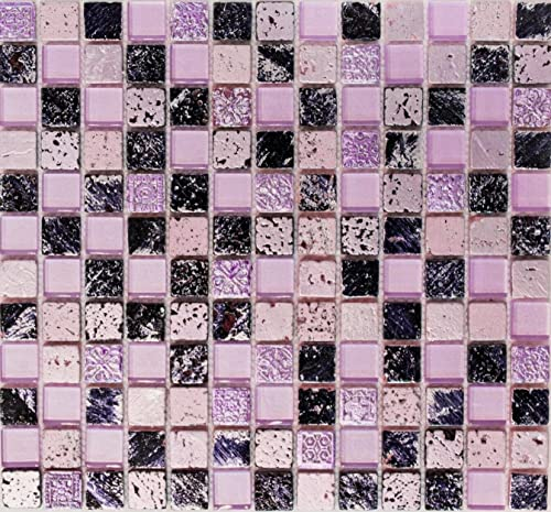 Mosaik Quadrat Crystal/Stein/Resin mix pink Glas Naturstein Ornament Fliesenspiegel, Mosaikstein Format: 23x23x8 mm, Bogengröße: 300x325 mm, 1 Bogen/Matte