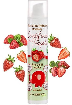 Organic Zahnpasta mit Erdbeergeschmack - Baby 0-3 Jahre - ohne Fluorid - AZETABio - 50 ml