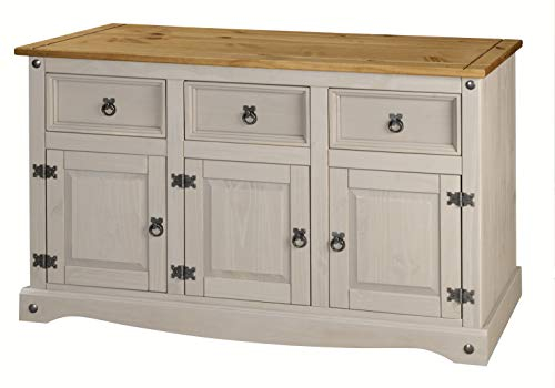 Corona Premium Medium Sideboard - 2 Wide Drawers and 3 Doors with Adjustable Shelf in Antique, Grey or White Wax (Grey)