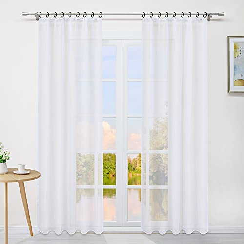 Yujiao Mao 1er-Pack Uni Farbe Voile Gardine mit Kräuselband Vorhänge, weiß, BxH 145x245 cm