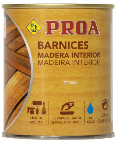 Barniz al agua interior. Satinado. Transparente. 250 ML.