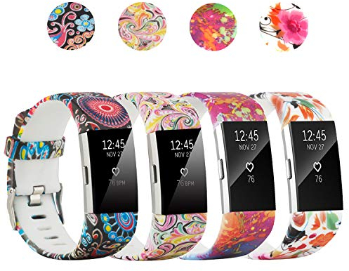 [3er-Pack] Kompatibel mit Fitbit Charge 2 Bands für Frauen groß - Silikon buntes Muster Blumenmuster Band Armband für Charge 2 Fitness Tracker Ersatzbänder Zubehör Unisex, L