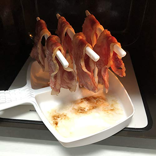 Zdada Microwave Bacon Cooker Tray - Bacon Rack Bacon Crisper 4 Peices Set for Kitchen with Dish-Washing Brush,Oven Mitts and Sauce Brush