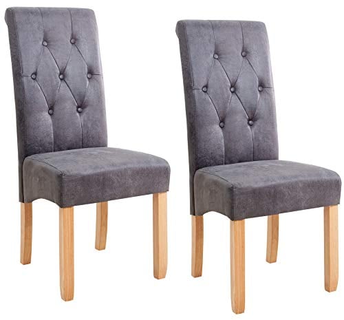 invicta INTERIOR 2er Set edler Stuhl CASA Vintage grau mit Zierknöpfen Beine aus Massivholz Esszimmerstuhl Stühle