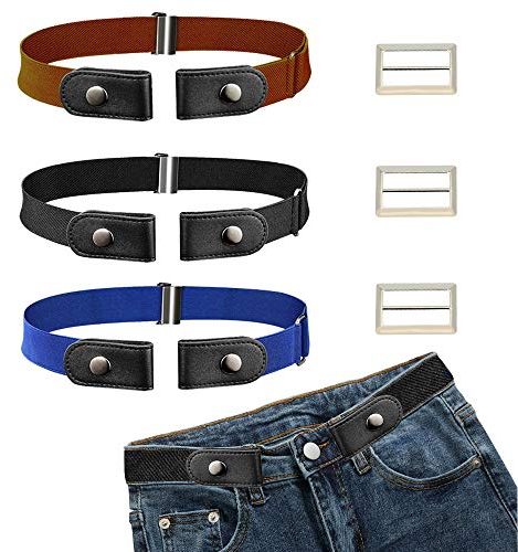 CODIRATO 3 Stück Keine Schnalle Gürtel Stretchgürtel Unsichtbar Elastischer Gürtel, 55-95cm, Unisex Schnallenfrei Gürtel für Jeans Hosen, Hellbraun, Blau, Schwarz