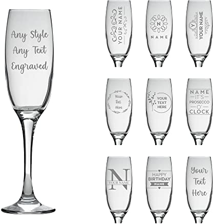 So Bespoke Personalised Engraved Glass Champagne Flute - Birthday Gift - for Her - Hen Party - Wedding Gift (Style 7)