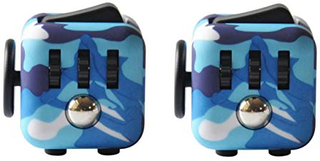 Am Bulan [2 PACK] Toy Fidget Toy Cubes - Two Fun Individually Boxed Sensory Gadgets - Blue Camo Fidget Blocks For ADD Stress OCD and ADHD Relief