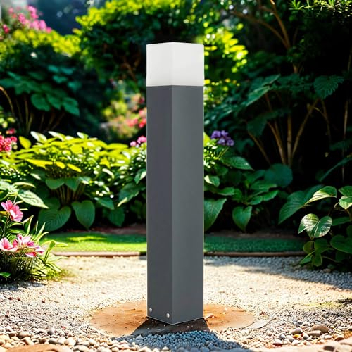 Licht-Erlebnisse Eckige Pollerleuchte Anthrazit IP44 70 cm E27 blendarm AWERNE Gartenlampe Wegeleuchte außen