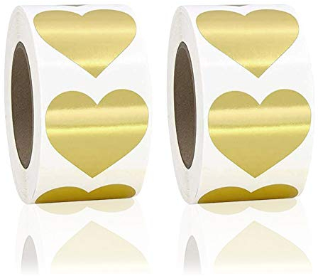 1000 Stück Selbstklebende Golden Herzform Aufkleber 25 mm Klebende Herz Klebeetiketten für Abdichtung Aufkleber Geschenkbeutel Scrapbooking