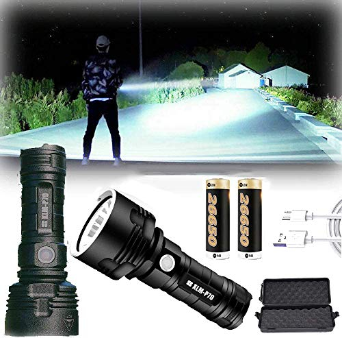 LED Hand Taschenlampe wiederaufladbar, 30000-100000 lumen high power led wasserdichtes blitzlicht, 3-Modus LED USB Taschenlampe Perfekt für Camping, Wandern (50W XLM-P70, Einzelne Lithiumbatterie)