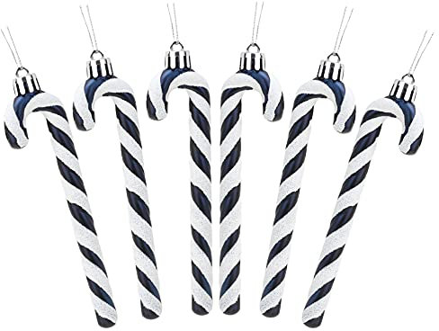 Christmas Concepts® Pack Of 6-13cm Glitter Candy Cane Christmas Tree Decorations (Midnight Blue & White)
