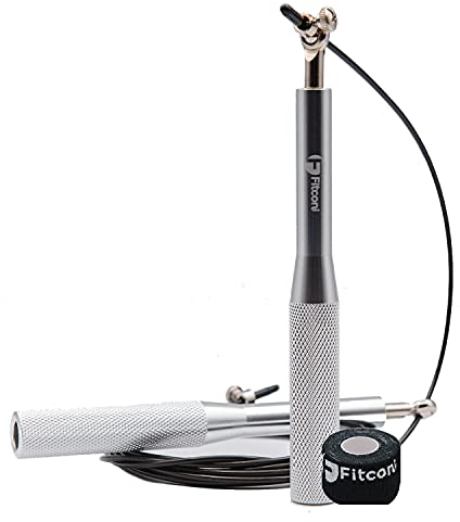 Fitconi Crossfit-Springseil für Damen und Herren aus Aluminium + 3 Kabeln + Band, professionelles Springseil mit hoher Geschwindigkeit, Doppelsprünge, Boxseil, MMA