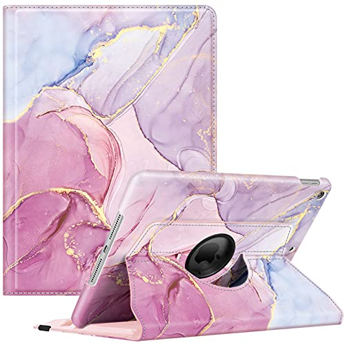 Fintie Hülle für iPad 10.2 Zoll 9.Generation / 8. Gen / 7. Gen (Modell 2021/2020/2019) mit Pencil Halter - 360 Grad Rotierend Stand Schutzhülle Cover mit Auto Schlaf/Wach Funktion, Marmor Rosa