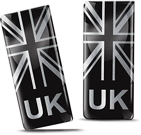 Biomar Labs 2 x 3D Gel Silicone Badge Car Number Plate Self-Adhesive Stickers GB UK United Kingdom Union Jack National Flag Silver EU Motorcycle Road Decals QS 10