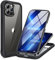 Miracase GLASS Case Compatible with iPhone 13 Pro Max Case 6.7 inch, [Glass Screen Protector] Full Body Rubber Bumper Case Cover (Black)