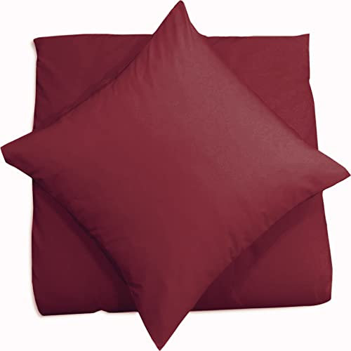 Mixibaby Biber Flannell Feinbiber Kissenbezug 40X40 2er Set Dekokissen Kissenhülle Kissen Bezug, Farbe:Weinrot