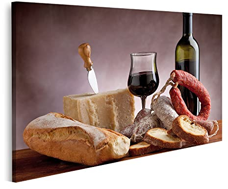 islandburner Bild auf Leinwand Stilleben Wein Käse Brot Wurst Stimmungsvoll Für Liebhaber Küche Bilder Wandbilder Poster