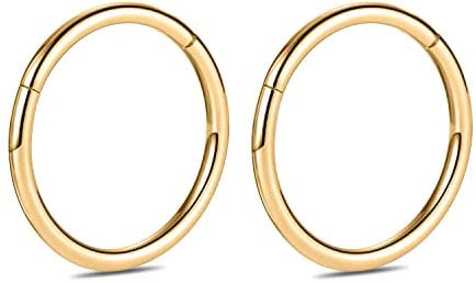 Hengkaixuan 12G 2Pcs G23 Titan Nase Ring Hingen Segment Clicker Nahtloser Nasenring Septum Schmuck Conch Knorpel Helix Tragus Ohrringe Sleeper Piercing 16mm Gold