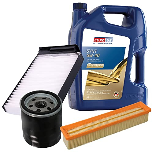 BESTPRICE Inspektionspaket Filterset mit 1x Ölfilter; 1x Luftfilter; 1x Innenraumfilter; 1x Motoröl 5W-40 EUROLUB 5 l
