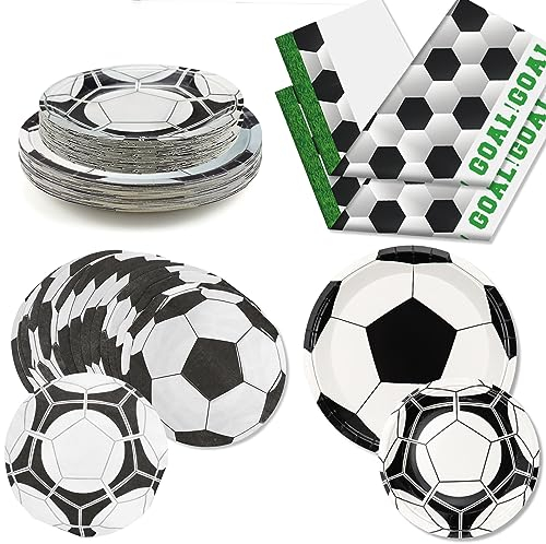 Kits de Decoración de Platos y Manteles para Fiestas de Fútbol, Incluye 80 Platos de Papel para Cena y Postre, 2 Manteles para Fiestas Temáticas de Fútbol, para 40 Invitados
