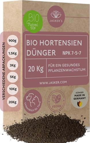 Bio Hortensiendünger Langzeit-Dünger 20 Kg - 100% Tierfreundlich & Bio - NPK Pflanzen-Dünger - Hortensien Dünger viel Kalium & Eisen für frischgrüne Blätter - Dünger Hortensien