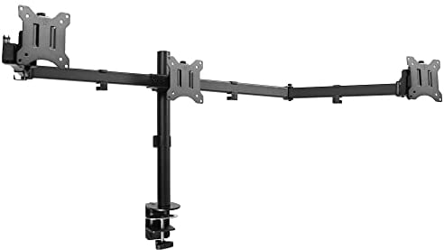 VIVO Triple 21.5 to 27 inch LED LCD Computer Monitor Desk Mount VESA Stand, Flush Wall Setup, Heavy Duty Fully Adjustable Tilt, Swivel, and Rotation, Fits 3 Screens, Black, STAND-V103C