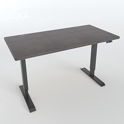 VESKA Höhenverstellbarer Schreibtisch (140 x 70 cm) - Sitz- & Stehpult - Bürotisch Elektrisch Höhenverstellbar mit Touchscreen & Stahlfüßen (Anthrazit/Stein-Anthrazit)