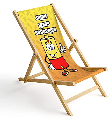 Ferocity Kinder Holz-Liegestuhl Personalisierbar Klappbar Klappliegestuhl Sonnenliege Strandstuhl Wechselbezug Motiv Baterien [119]
