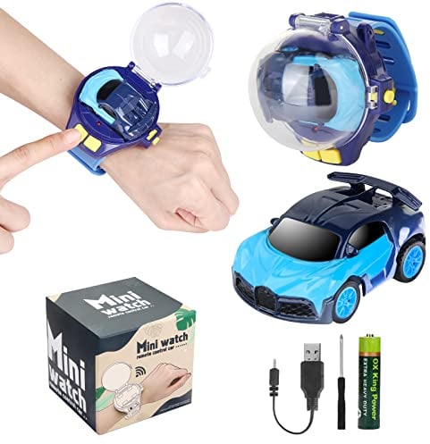 Remote Control Car Watch Toys with LED Light,2.4 GHz Mini Racing Cars Wrist Toy,RC Small Car Interactive Outdoor Game Birthday Christmas, Blue