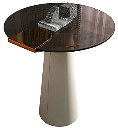 SERUMY Beistelltische Runder Couchtisch for Wohnzimmer, 19,7-Zoll-moderner Sofa-Sohn-Tisch und gehärtetes Glas, gelb-braunes Glas Couchtisch