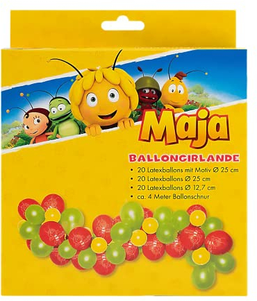 Party Factory `Biene Maja´ Ballongirlande aus 60 grünen, roten und gelben Latexballons, Ø25 und 12cm, inklusive 4m Ballonband