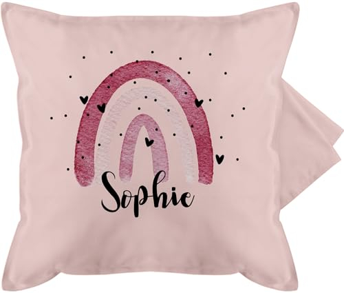 Kissenbezug - Boho Regenbogen I Boho Rainbow - 50 x 50 cm - Hellrosa - personalisiertes Kissen Name Bohemian Kita kuschelkissen regenbogenkissen individuell personalisierter Pillow Bedrucken selbst