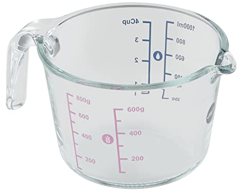 Emsa Prep&Bake Glass Measuring Jug, 1 Litre, 2 Scales for Solid and Liquid Ingredients, Easy Pouring, Microwave Safe, K3236134