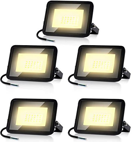 Ansobea LED Strahler Außen 20W, LED Außenstrahler Superhell 1700LM, 3000K Warmweiß IP66 Wasserfest Baustrahler, Led aussenstrahler für Hinterhof,Auffahrt,Garage,Garten(5pcs)