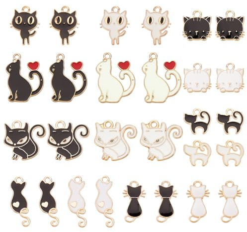 SUNNYCLUE 1 Box 28 Stück 14 Stile Katzen Charms Katzen Emaille Charms Süßer Tier Charme Herz Hübsches Kätzchen Charme Emaille Kätzchen Anhänger Für Die Schmuckherstellung Anhänger DIY Armband Basteln