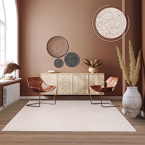 TT Home Waschbarer Wohnzimmer Teppich Esszimmer Kurzflor Unifarben Melierte Optik Modern, Farbe:Creme, Größe:133x190 cm