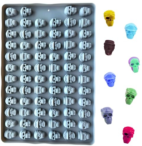 Gummibärchen Silikonform, Totenkopf Silikonform, 1 Packung mit 70 Mulden, antihaftbeschichtet, Mini Totenkopf Silikonform, Halloween Schokoladenform für Gummies, Süßigkeiten, Kekse, Hundeleckerlis