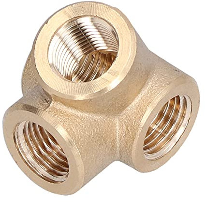 Tee con Uscita Laterale a 4 Vie, Raccordi per Tubi in Ottone Robusto e Durevole con Filettatura a Spirale e Profonda, Raccordo per Tubi Ad Alta Durezza per Progetti Fai-da-te, Mobili