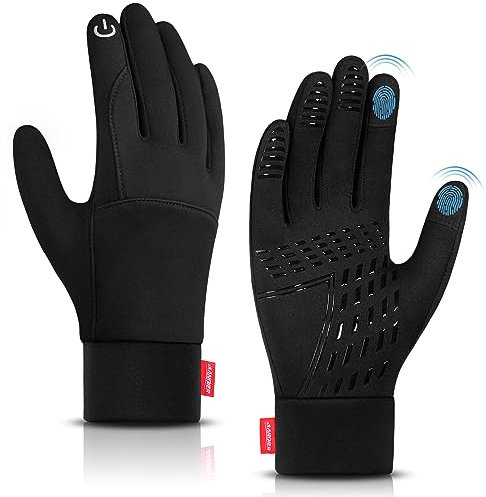 Lapulas Winter Thin Thermal Gloves Touch Screen Anti-Slip Lightweight Black Running Outdoor Sports Gloves for Men Women