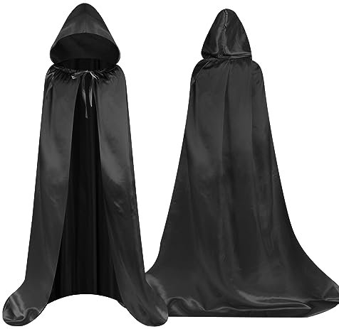 Aomig Mantello di Nero, Mantello Halloween con Cappuccio Lungo Capo Costume, Mantello da Vampiro per Bambino di Travestimento, Halloween, Feste in Famiglia,100cm (C2-QX-100B-FBA)