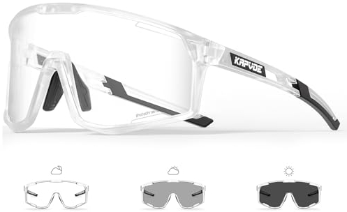 KAPVOE Photochromatische Selbsttönend Fahrradbrille für Herren Damen Klar Sportsonnenbrille TR90 Rahmen Sport Radfahren MTB Radbrille UV400 Schutz Sportbrille für Laufen Fahren Baseball Triathlon 13