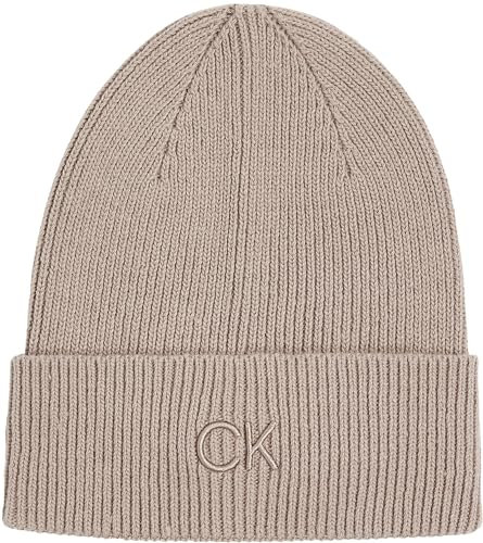 Calvin Klein Damen Strickmütze Embroidery Fine Rib Beanie Warm, Grau (Cinder), Einheitsgröße